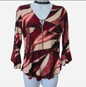 Y2K Whimsygoth Abstract V Neck Bell sleeve top blouse